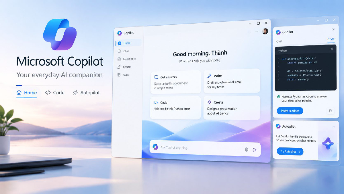 Microsoft Copilot super app: Home, Code và Autopilot