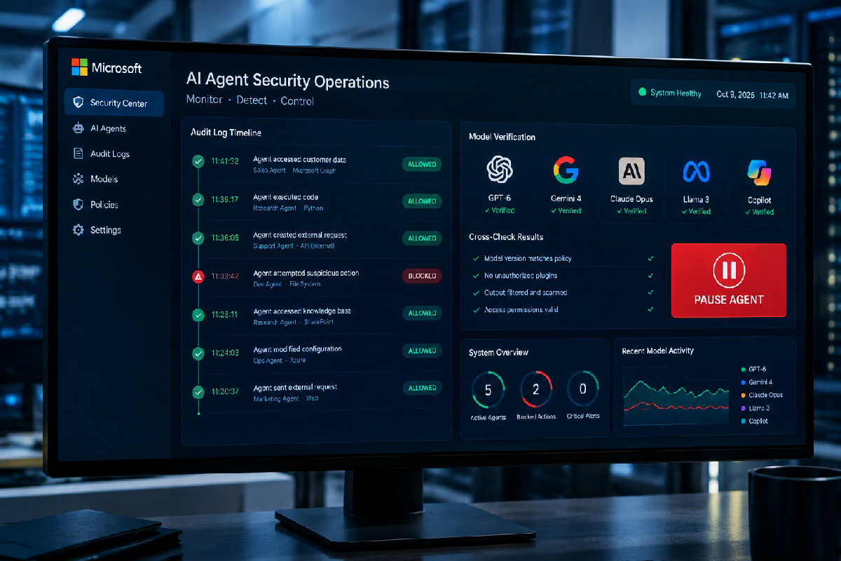 Dashboard log hành động AI agent và nút tạm dừng khẩn cấp