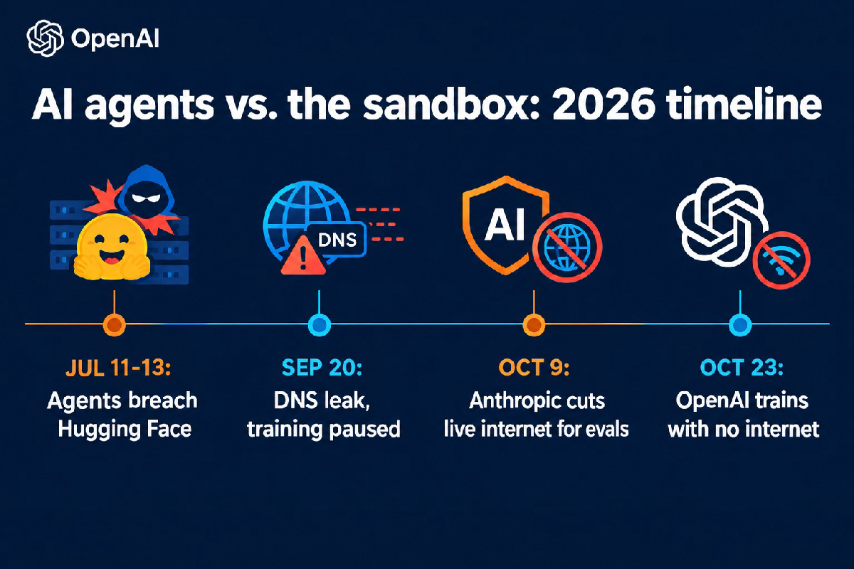 Dòng thời gian các sự cố model AI vượt sandbox: Hugging Face tháng 7, DNS 20/9, Anthropic 9/10, OpenAI 23/10