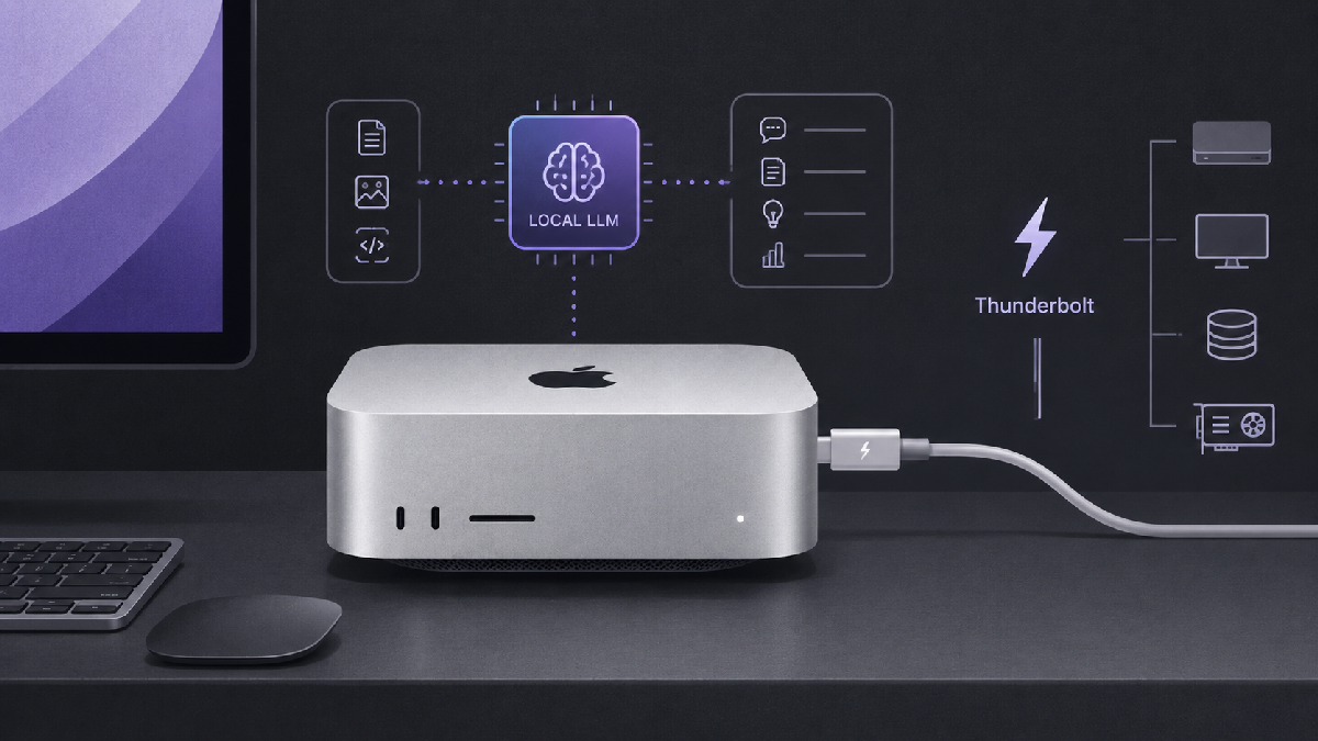 Mac Studio với Thunderbolt 5 và AI on-device local